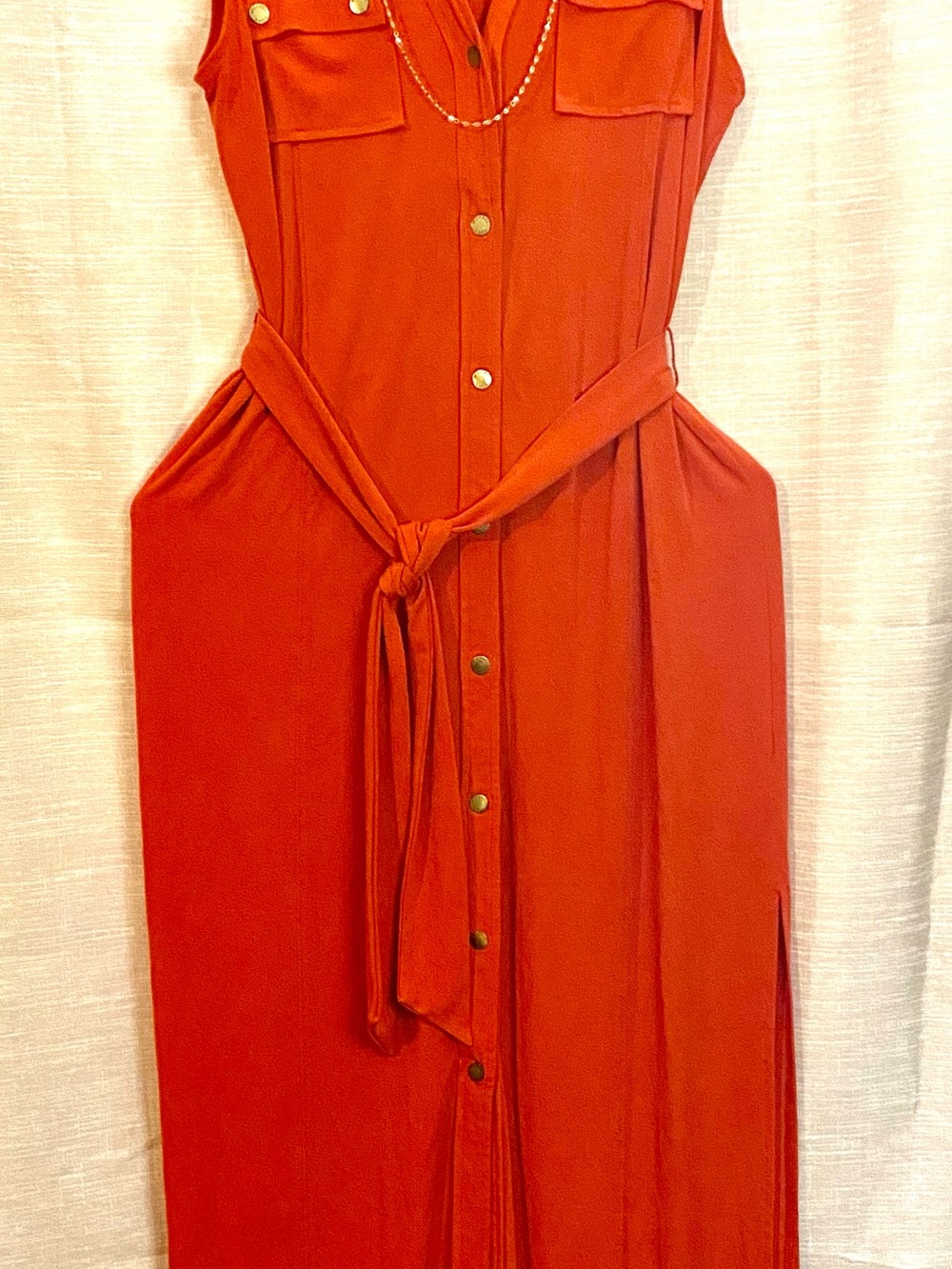 MICHAEL Michael Kors Sleeveless Collared Maxi Dress - Orange - Picture 3 of 6